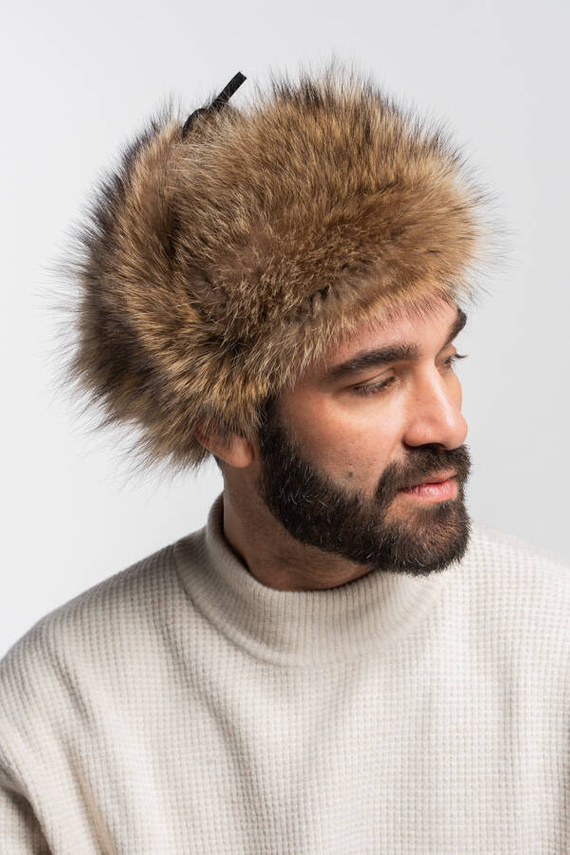 Men,s genuine Raccoon Fur Trapper Hat    