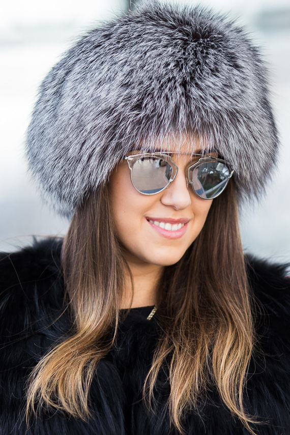 Ladies Genuine Silver Fox Fur Toque Hat 