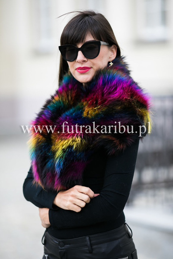 Large Detachable Finn Raccoon Fur Collar in Multicolour