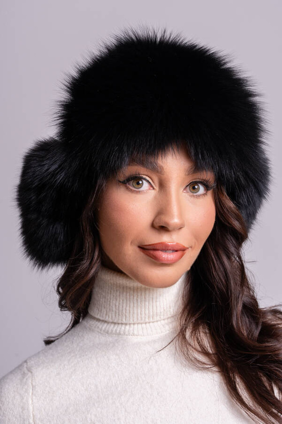 Womens Fur Trapper Hat in Black