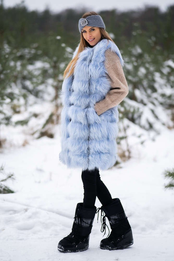 Woman’s Genuine Silver Fox Fur Waistcoat with Hood