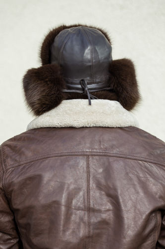 Trapper Hat in Black Fox Fur with Leather Top