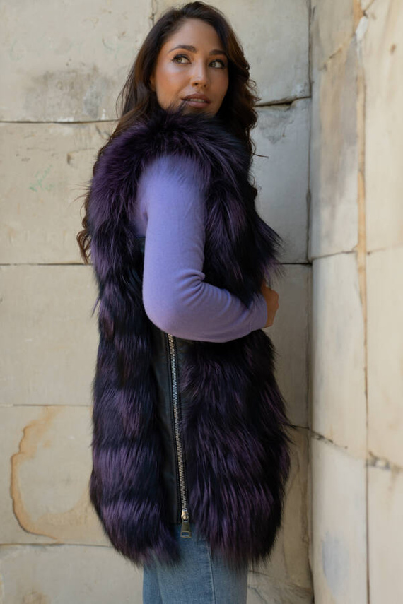 Woman’s Genuine Silver Fox Fur Waistcoat with Hood