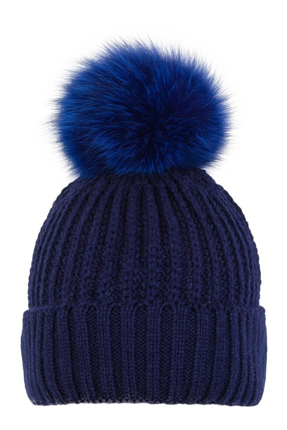  WOOL BEANIE HAT WITH GENUINE FOX FUR POM POM