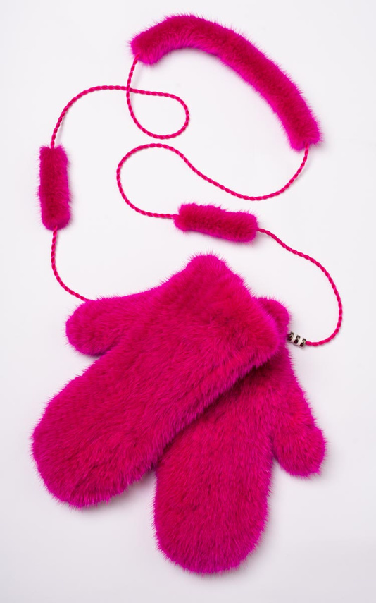 Pink mink fur gloves